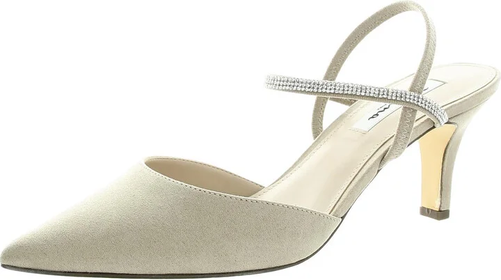 BHFO Womens Jeweled Leather Kitten Heels