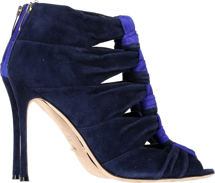 Bi-Color Cut Out Ankle Boots in Blue Suede