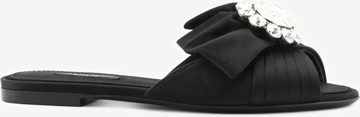 Bianca Crystal Buckle Satin Flat Sandals