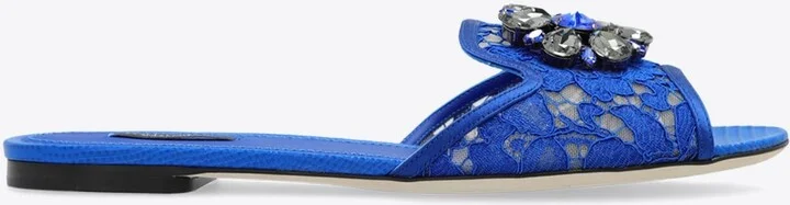 Bianca Crystal Embellished Lace Flat Sandals