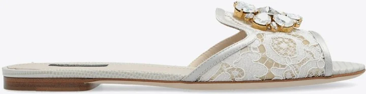 Bianca Crystal Embellished Lace Flat Sandals