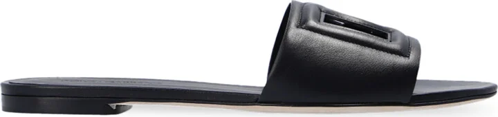 ‘Bianca’ Leather Slides, , - Black