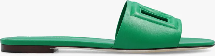 ‘Bianca’ Leather Slides, , - Green