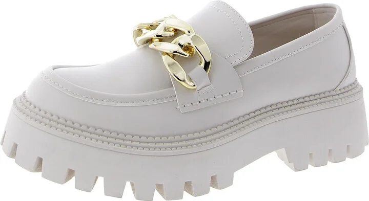 Bianca Womens Faux Leather Block Heel Loafers