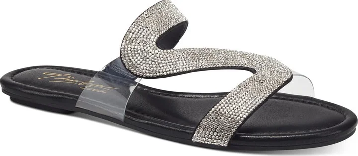 Bianca Womens Faux Leather Rhinestone Slide Sandals