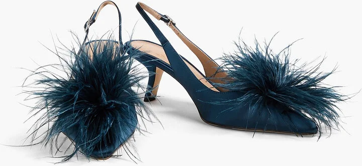 Bianka feather-embellished satin slingback pumps - Image 2