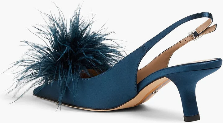 Bianka feather-embellished satin slingback pumps - Image 3