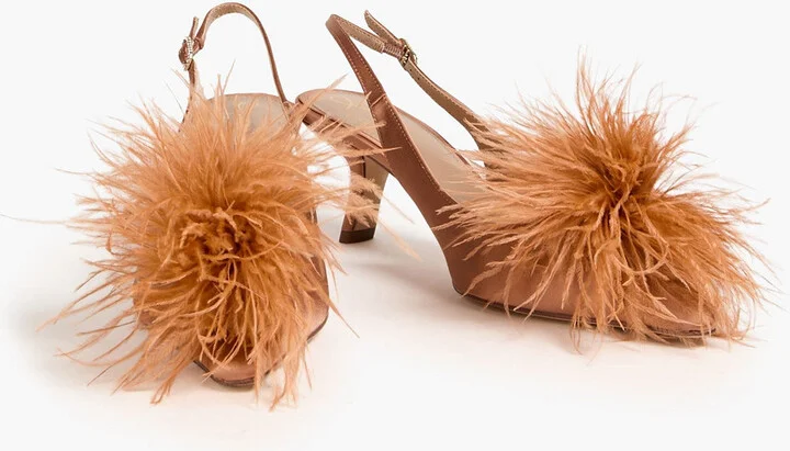 Bianka feather-trimmed satin slingback pumps - Image 2