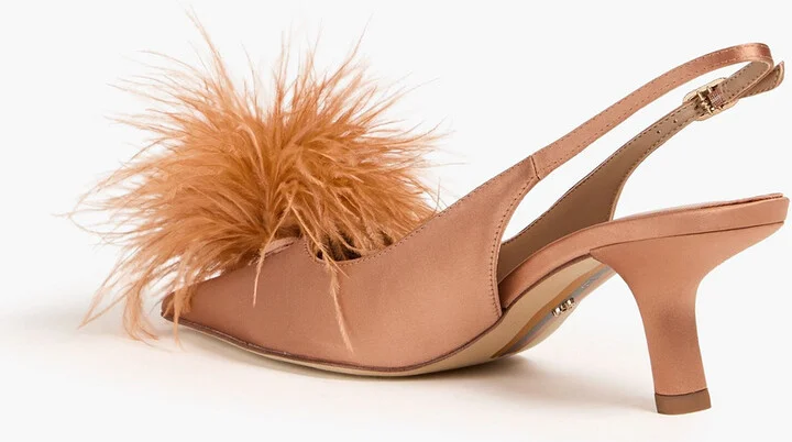 Bianka feather-trimmed satin slingback pumps - Image 3