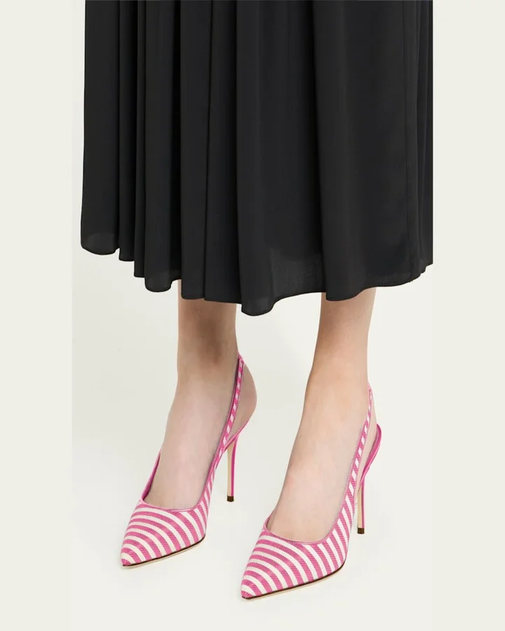 Bicolor Cotton Slingback Pumps - Image 5