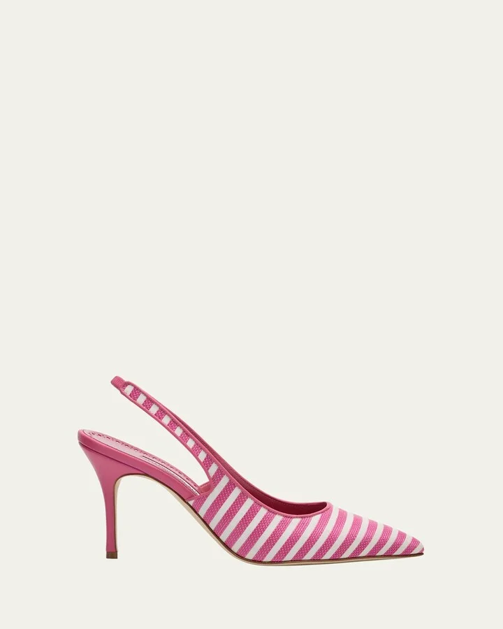 Bicolor Cotton Slingback Pumps