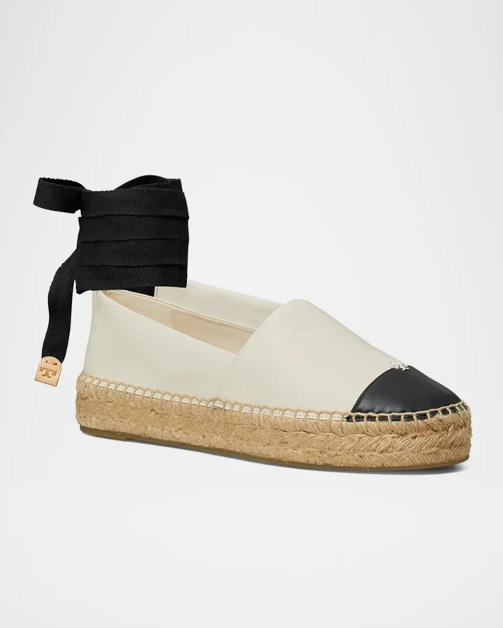 Bicolor Leather Ankle-Wrap Espadrilles - Image 5