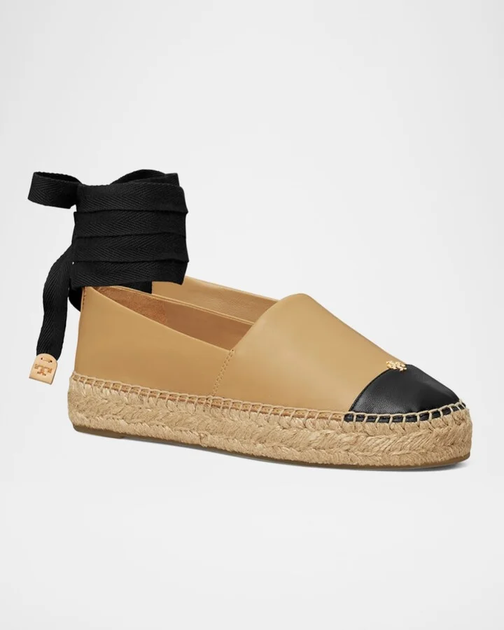 Bicolor Leather Ankle-Wrap Espadrilles - Image 8