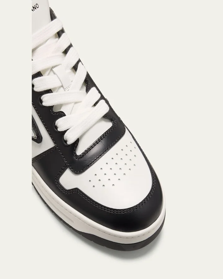 Bicolor Leather Low-Top Court Sneakers - Image 5