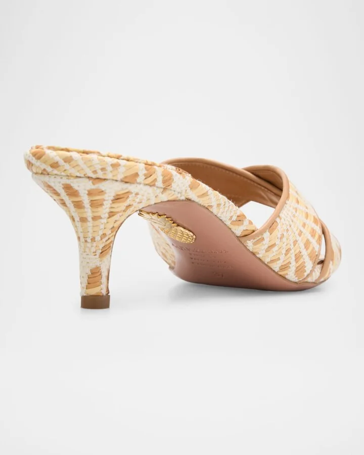 Bicolor Raffia Crisscross Slide Sandals - Image 2