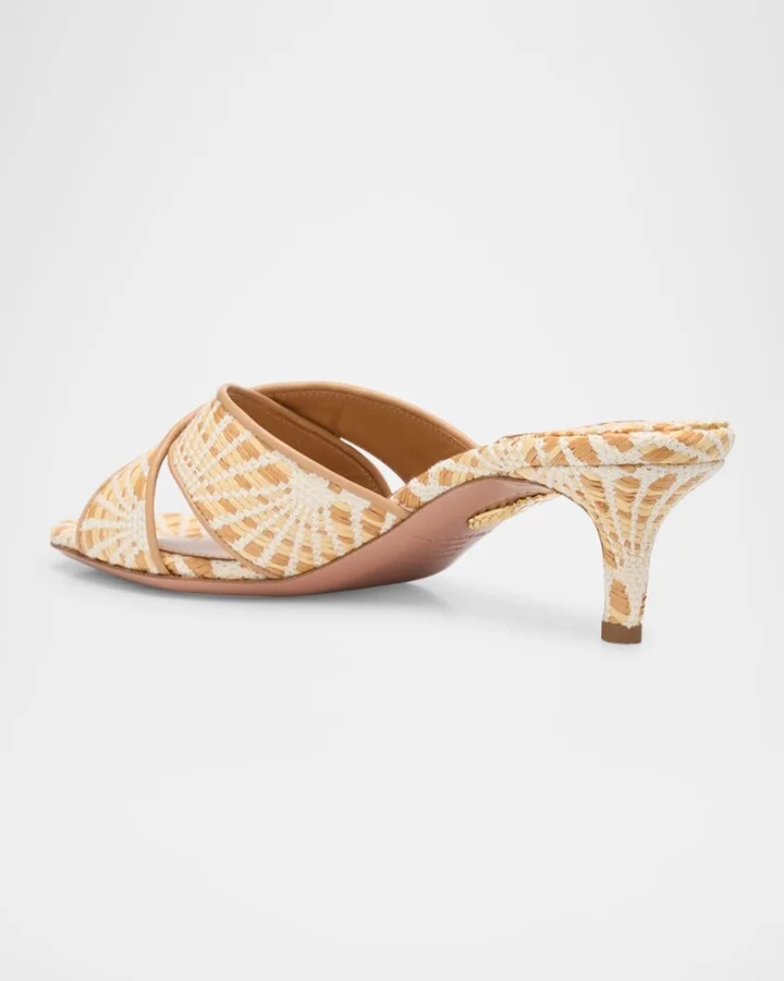 Bicolor Raffia Crisscross Slide Sandals - Image 3