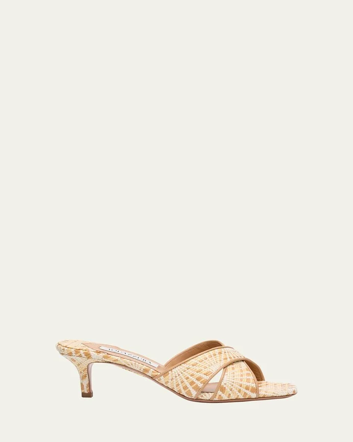 Bicolor Raffia Crisscross Slide Sandals