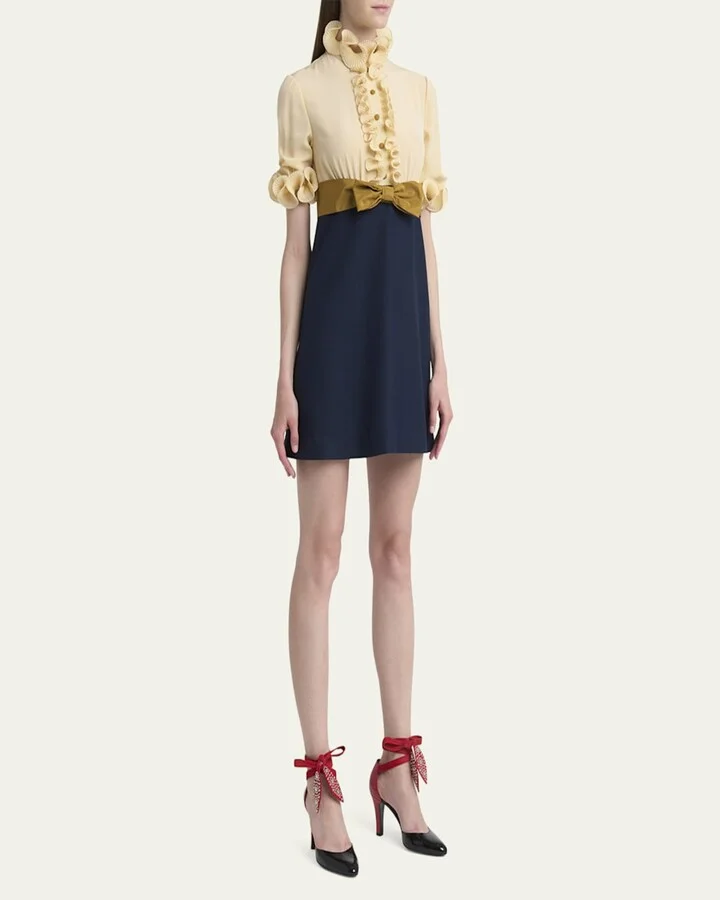 Bicolor Studded Mixed Leather Ankle-Wrap Pumps - Image 3