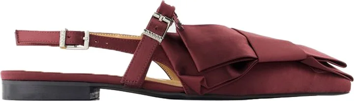 Big Bow Ballerinas - Ganni - Synthetic - Bordeaux