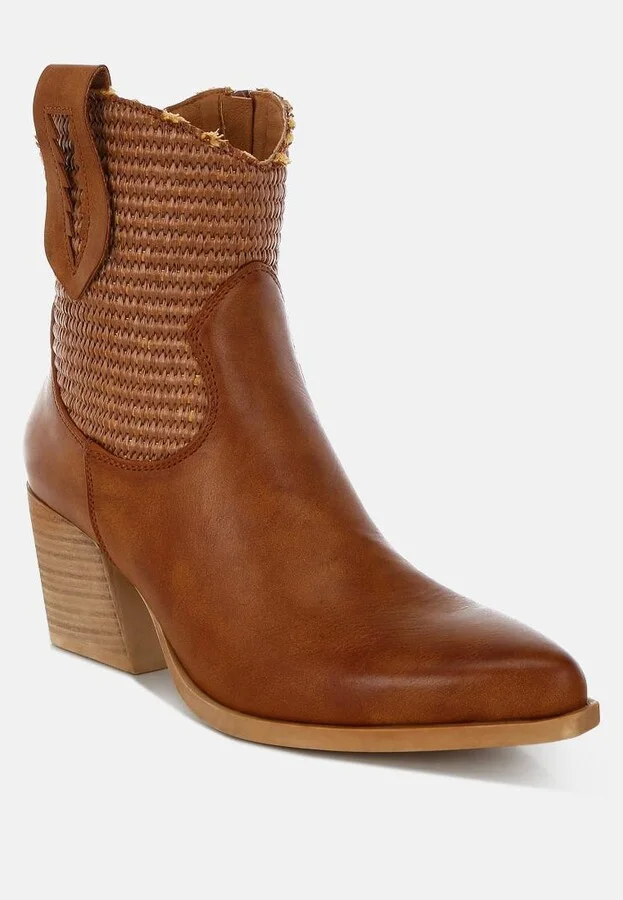 Big Mood Raffia & Faux Leather Cowboy Boots - Image 2