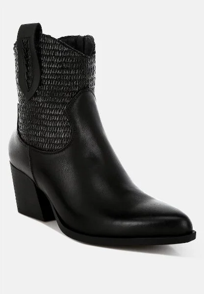 Big Mood Raffia & Faux Leather Cowboy Boots Women - Image 2