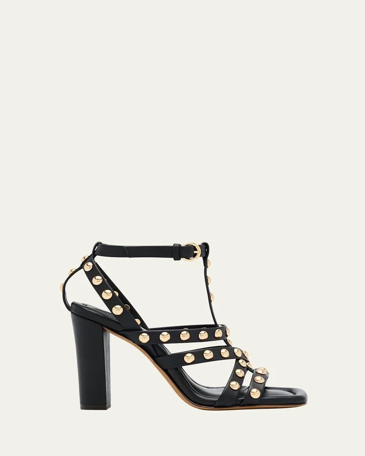 Bijou Studded Caged Block-Heel Sandals