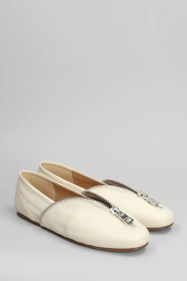 Biker Ballerina Ballet Flats In Beige Leather - Image 2