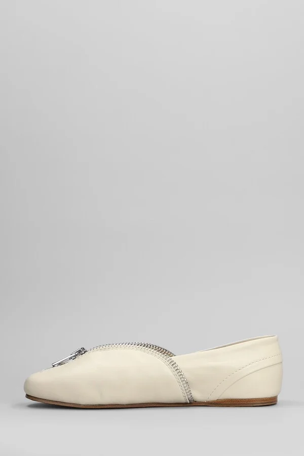 Biker Ballerina Ballet Flats In Beige Leather - Image 3