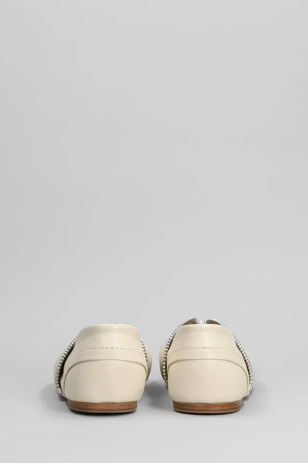 Biker Ballerina Ballet Flats In Beige Leather - Image 4
