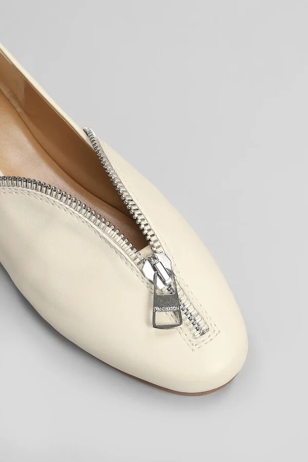 Biker Ballerina Ballet Flats In Beige Leather - Image 5