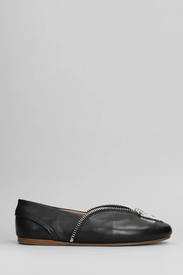 Biker Ballerina Ballet Flats In Black Leather