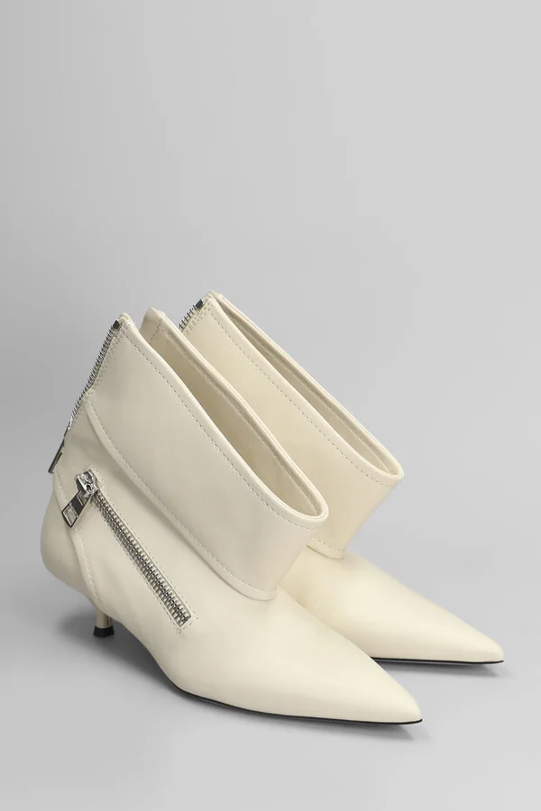 Biker Kitten Heel Low Heels Ankle Boots In Beige Leather - Image 2