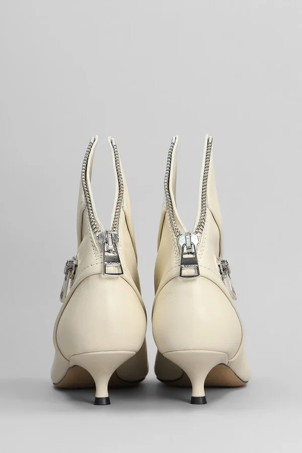 Biker Kitten Heel Low Heels Ankle Boots In Beige Leather - Image 4