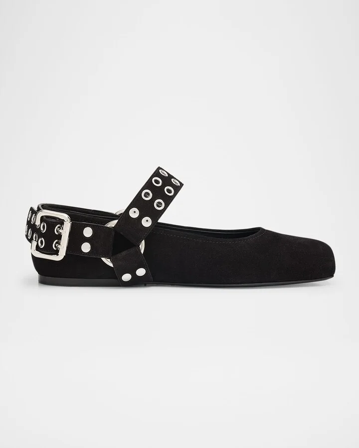Biker Suede Ballerina Flats