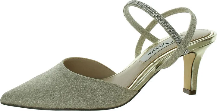Billie Womens Glitter Pointed Toe Slingback Heels