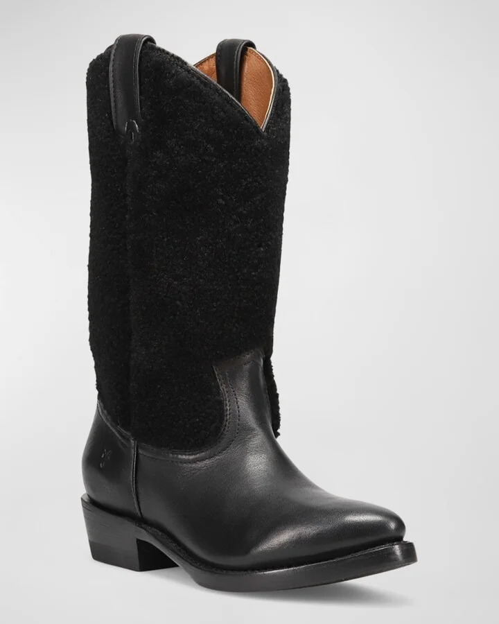 Billy Leather Shearling Cowboy Boots - Image 3
