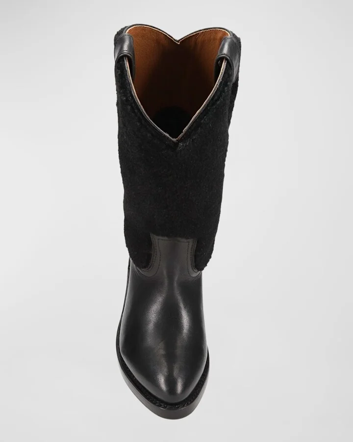Billy Leather Shearling Cowboy Boots - Image 5