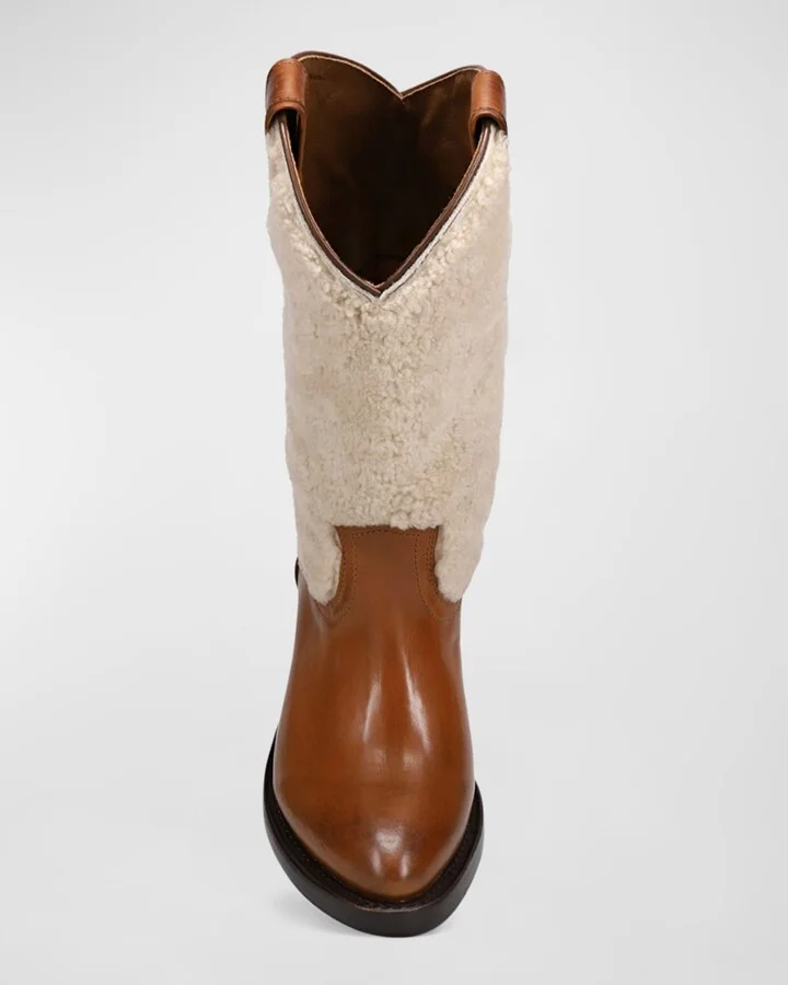 Billy Leather Shearling Cowboy Boots - Image 7