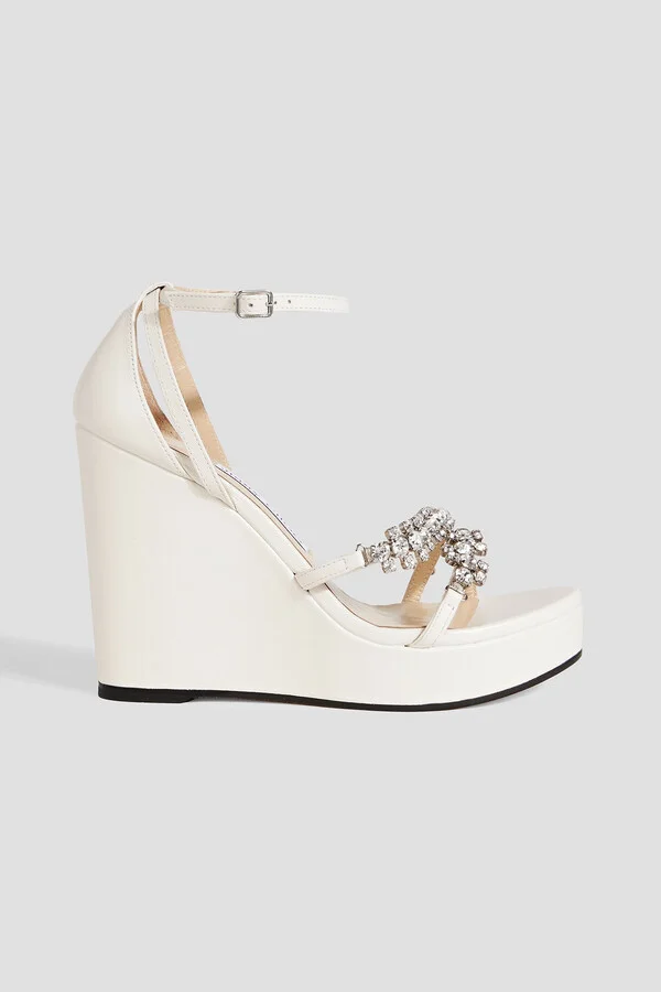 Bing 120 crystal-embellished leather wedge sandals
