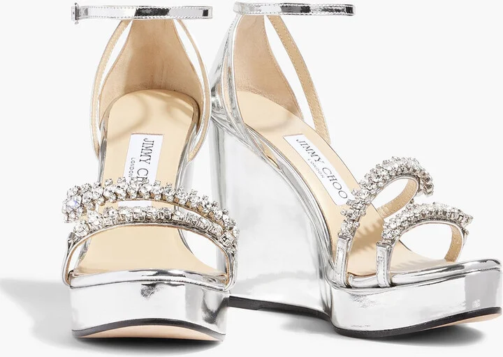 Bing 120 crystal-embellished mirrored-leather wedge sandals - Image 2