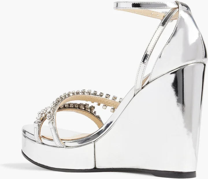 Bing 120 crystal-embellished mirrored-leather wedge sandals - Image 3