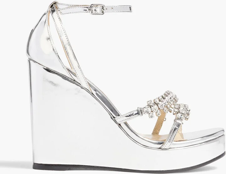 Bing 120 crystal-embellished mirrored-leather wedge sandals