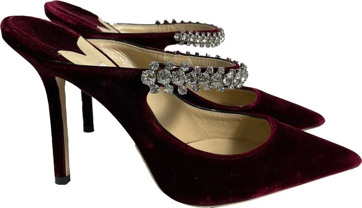Bing Crystal-Embellished Heeled Mules in Burgundy Velvet