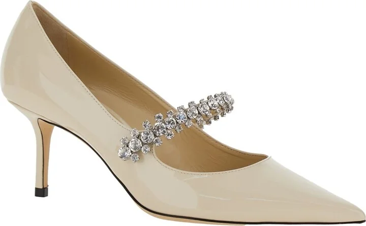 'bing' White Pumps With Crystal Embellishments And High Cone Heel In Patent Leather Blend Woman - Image 2