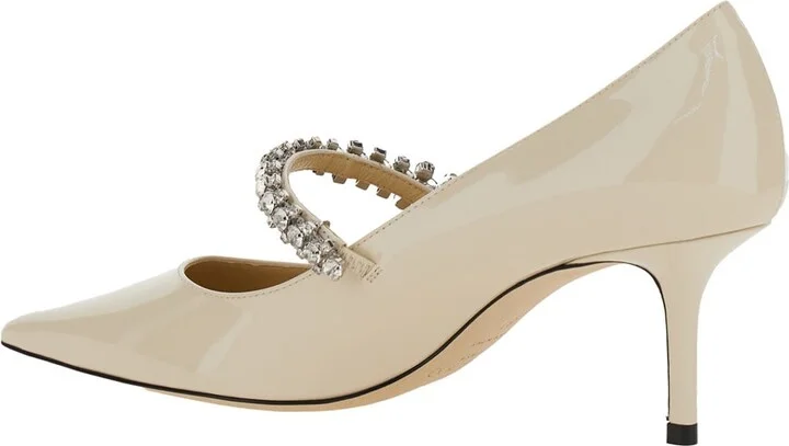 'bing' White Pumps With Crystal Embellishments And High Cone Heel In Patent Leather Blend Woman - Image 3