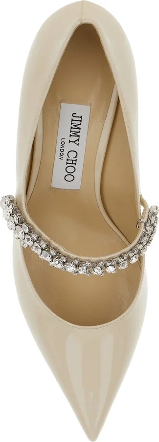 'bing' White Pumps With Crystal Embellishments And High Cone Heel In Patent Leather Blend Woman - Image 4