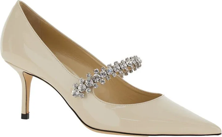 'Bing' White Pumps With Crystal Embellishments And High Cone Heel In Patent Leather Blend Woman - Image 2