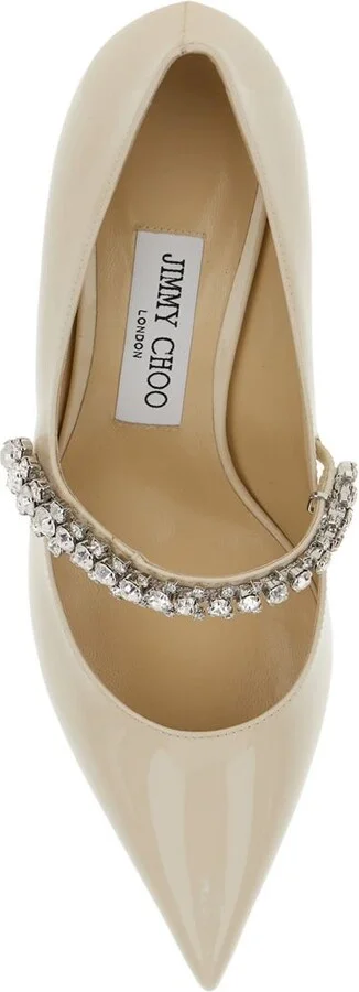 'Bing' White Pumps With Crystal Embellishments And High Cone Heel In Patent Leather Blend Woman - Image 4
