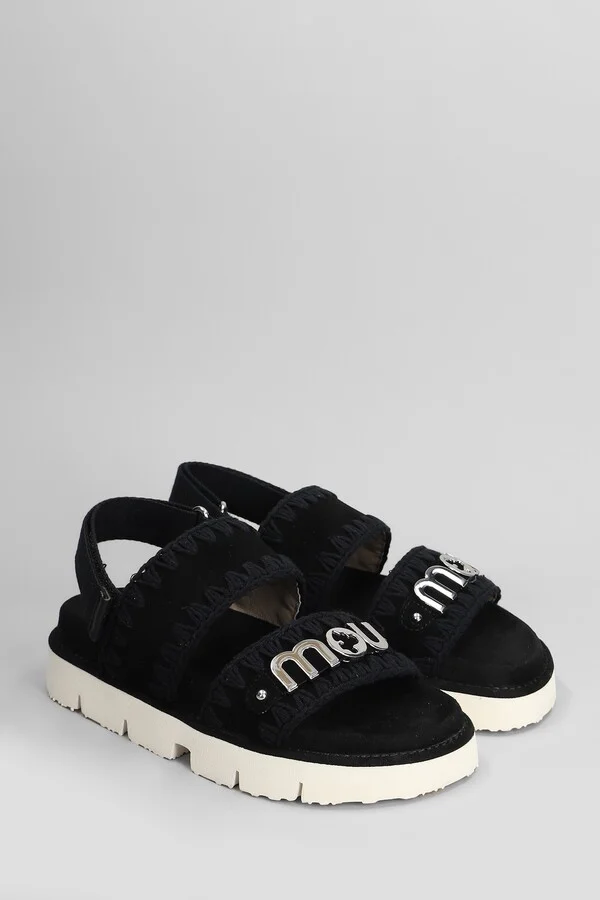 Bio Sandal Flats In Black Suede - Image 2
