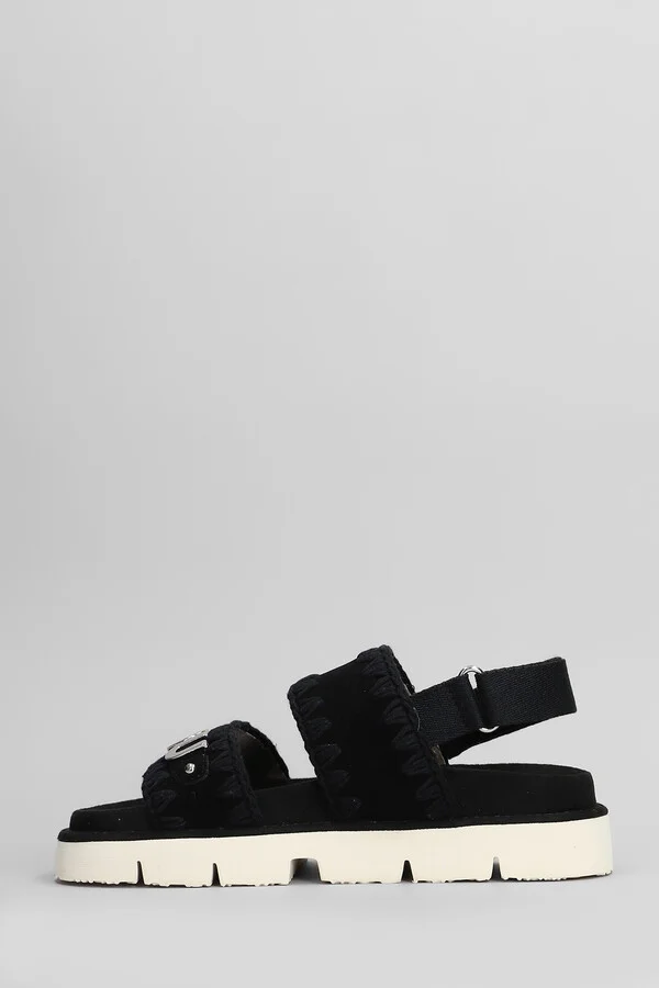 Bio Sandal Flats In Black Suede - Image 3